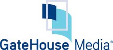 the gatehouse media logo is shown in blue and white with an arrow pointing up to it