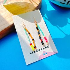 DOUBLE DANGLING handmade beads earrings - Neon earrings - Statement earrings - Unique earrings - Abstract earrings - Cute gift - Unique gift by Mioandmoe on Etsy Neon Earrings, Abstract Earrings, Black Turquoise, Brass Beads, Beads Earrings, Pink Neon, Earrings Cute, Miyuki Beads, Earrings Unique