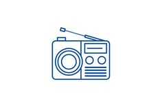 an old radio with antenna line icon, sign, outline symbol on white background illustration