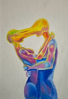 a painting of a man with his hands on his head and arms behind his back