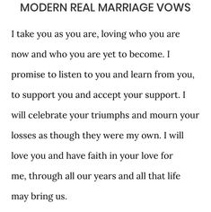 a poem written in black and white with the words modern real marriage vows on it