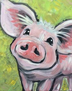 a painting of a pig in the grass