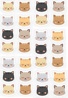 many different colored cats are shown in this sticker sheet with the same cat's face