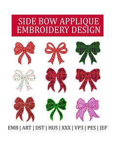 the bow applique embroidery design is available for all types of bows and sizes