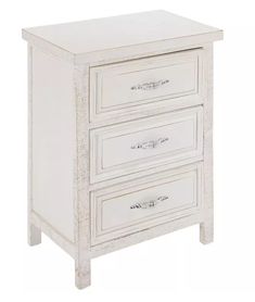 a white nightstand with two drawers and one drawer on the bottom, in front of a white background