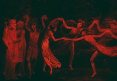 an image of a group of people dancing in the dark with red lighting on them