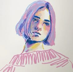 a drawing of a woman with pink hair