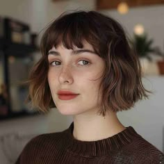 33 Trendy Layered Bobs for Fine Hair to Look Fuller Edo Salon French Bob, Textured French Bob With Bangs, Short Layered Bob With Bangs Fine Hair, French Bob With Bangs Oval Face, French Bob Balayage, Shaggy Short Bob With Bangs, Wavy French Bob With Bangs, Midsize Haircut, Shoulder Bob With Bangs