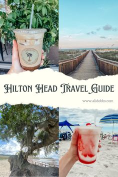 the hilton head travel guide is featured in this collage