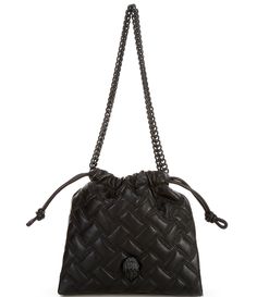 From Kurt Geiger London, the Small Kensington Drench Drawstring Bucket Bag features: 100% Leather 100% Polyester liningChain strap with drawstring closureOpen pocketBlack drench eagle head ornamentApprox. 9.06" x 7.48" x 2.76" bag; 23.23" strap dropImported. Kurt Bag, Kurt Purse, Kurt Geiger Shoreditch Bag, Kurt Geiger Xxl Kensington Bag, Kurt Gieger Bags, Drawstring Bucket Bag, Eagle Head