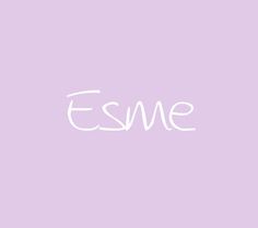 the word esme is written in white on a lila colored background with a black and white