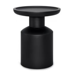 a black table with a round base on it's top and an open lid