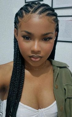 #braids #stylishbraids Braided Ponytail With Wavy Hair, Simple French Braids For Black Women, Side Cornrows With Box Braids, Front Cornrows Back Box Braids, Braided Hairstyles For Mixed Hair, Vacation Cornrows, Quick Protective Styles For Natural Hair Simple, Push Back Hairstyles Black Women, Cornrows Braids For Black Women Protective Styles