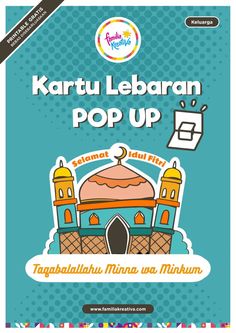 the front cover of kartu lebaran pop up with an image of a mosque