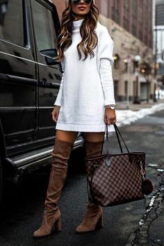 Discover affordable and fashionable women's clothing online .Free shipping and Fast delivery & Secure checkout & Easy returns Looks Adidas, White Long Sleeve Dress, Cute Winter Outfits, Long Sleeve Knit Sweaters, Looks Chic, Fall Fashion Outfits, Outfits Casual, Mode Vintage, Outfit Casual