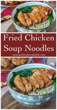 Fried Chicken Soup Noodles in a bowl with spinach. Noodles With Spinach, Recipe For Fried Chicken, Fried Chicken Pieces, Tasty Noodles Recipe, Cold Pasta Dishes, Dashi Stock, Noodles Chicken, Lo Mein Noodles, Soup Noodles