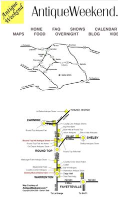 an image of a map that shows the route to and from antiques weeke weekend