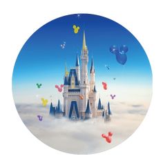 an image of a castle in the sky with many butterflies flying around it and on top