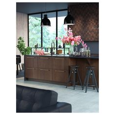 HASSLARP Door, brown/right-handed patterned, 15x40" - IKEA Designer Ikea Kitchen, Suite Kitchenette, Small Home Updates, Carriage House Kitchen, Dream Kitchen Island, Pool House Kitchen, Brown Cabinets Kitchen, Dark Brown Cabinets Kitchen, Modern Black Kitchen