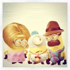 three minion characters are standing next to each other in front of a white background