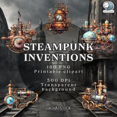 steampunk inventions for pspng, printable clipart and transparent background