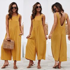 Loose Overalls, Womens Jumpsuits Casual, Summer Jumpsuit, Boho Jumpsuit, Solid Jumpsuit, Wide Leg Romper, Jumpsuit Dressy, Linen Summer