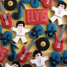 elvis cookies are arranged on a table