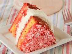 a slice of red velvet cake on a plate