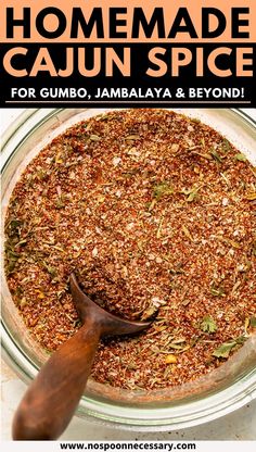 homemade cajun spice for gumbo, jamalaya and beyond with text overlay