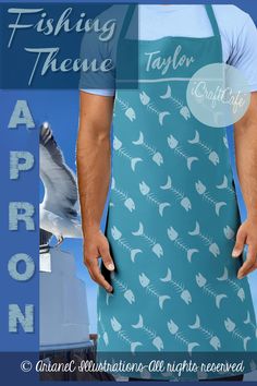 Fishbone pattern blue apron Blue Apron Shrimp, Bbq Dad Apron, Funny Apron Apronmen - Quality Men's Aprons For Quality Dudes, Bone Pattern, Grilling Aprons For Men Apronmen - Quality Men's Aprons For Quality Dudes, Blue Apron, Printed Aprons, Blue Short Sleeve T-shirt For Fishing