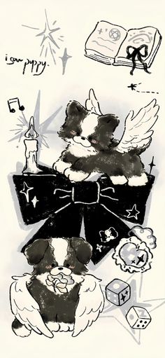 a drawing of a dog with angel wings on it's back