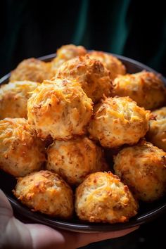 a person holding a plate full of cheesy tater tots