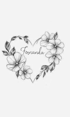 a heart shaped frame with flowers and leaves on it that says, ferenda