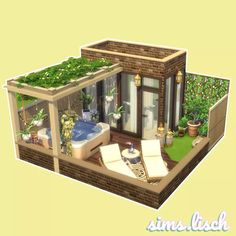 a small house with a hot tub and patio