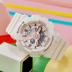 Casio G-SHOCK BABY-G Couple Waterproof Sports Quartz Analog/Digital Combo GA-100CF-1A9&BA-110RG-7A Baby G Shock Watches, Baby G Shock, G Shock Watches, Baby G, Casio G Shock, G Shock, Free Size, Rose Gold, Black And White