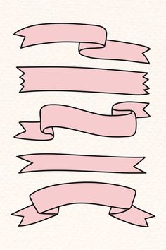 three pink ribbon banners on white paper