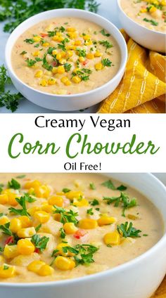 creamy vegan corn chowder is an easy and delicious side dish that's ready in under 30 minutes