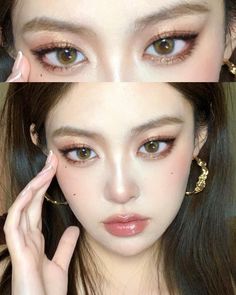 Asian Brown Makeup, Brown Chinese Makeup, Asian Brown Eye Makeup, Brown Eye Makeup Asian, Glam Makeup Asian Eyes, Hoco Makeup Asian, Make Up On Asian Eyes, Homecoming Makeup Asian, Douyin Makeup Non Asian