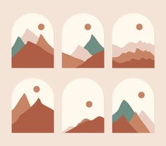 six mountains with different shapes and sizes, each showing the same amount of sunlight in them