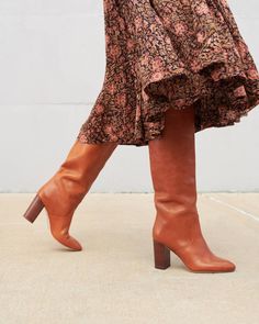 Color:Cognac Tall Brown Boots, Tall Boot, Gingham Print, Boots Fall, Boots Outfit, Tall Boots, Sporty Style, Brown Boots, Fall Dresses