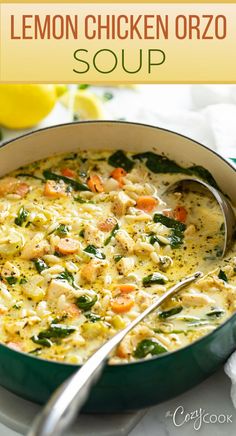 lemon chicken orzo soup with spinach Lemon Chicken Soup With Orzo, Chicken Soup With Orzo, Creamy Taco Soup, Soup With Orzo, Soup Cozy, Lemon Chicken Orzo, Orzo Soup Recipes