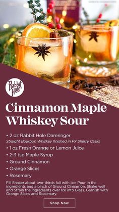 a flyer for a holiday drink party with cinnamon maple whiskey sour