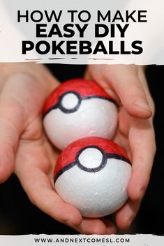 two white and red balls with the words how to make easy diy pokeballs