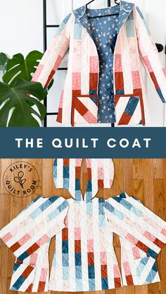 the quilt coat is made from strips of fabric