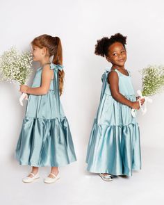 Flower Girl Dresses White And Blue, Birdy Grey Champagne, Girls Dresses Ideas, Kids Bridesmaid Dress, My Something Blue, Flower Girl Outfits, Flower Girl Dresses Blue, Satin Flower Girl Dress, Flower Girls Dresses