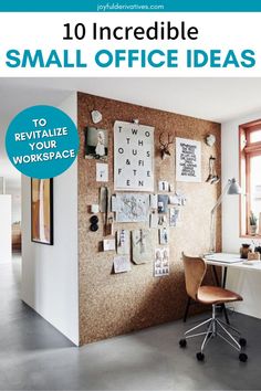 an office with a cork board on the wall