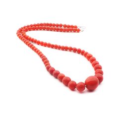 Vintage Czech necklace gradual red round glass beads 16" Red 8mm Bead Necklace, Red Necklaces With 8mm Beads For Jewelry Making, Red Hand-strung Long Beaded Necklace, Red Long Beaded Necklace Hand-strung, Red Hand-strung Long Necklace, Round Single Strand Red Coral Necklace, Round Red Coral Single Strand Necklace, Coral Necklace With Single Strand Round Beads, Red Long Hand-strung Beaded Necklace