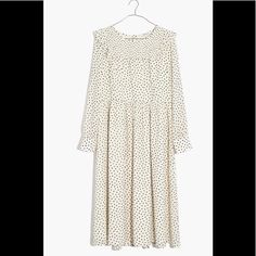 A Perfect Wear-With-Boots Dress, This Pretty Midi In A Polka Dot Crinkled Georgette Has A Retro Smocked Yoke, Sheer Sleeves And Ruffles Cascading Down From The Shoulders. Falls 46" From High Point Of Shoulder (Based On Size M). Poly. Lined. Machine Wash. Import. Al284 Silk Shift Dress, Belted Shirt Dress, Rust Dress, Suede Dress, Madewell Dresses, Wrap Dress Floral, Black Wrap Dress, Sheer Sleeves, Tiered Dress