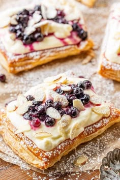 blueberry and almond pastry with powdered sugar on top