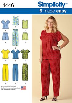 an image of a woman in pajamas and pants with the sewing pattern for her clothing